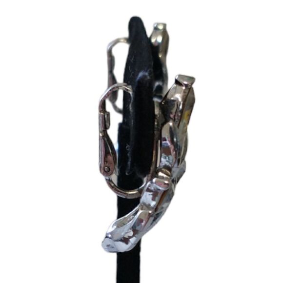 Crown Trifari Earrings Vintage Rhinestones Leaf Floral Silver Tone Clip On MCM. - Picture 12 of 16